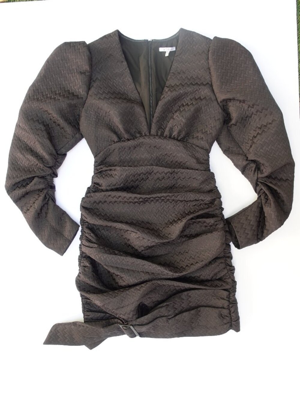 ATOIR Was Loved Dress Black puff Long Sleeves mini belted hem NEW Size S 4